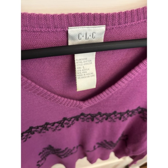 CLC Vintage 90s‎ Women's Purple Wool Blend Sweater Embroidered Beaded Size Large - Picture 2 of 6